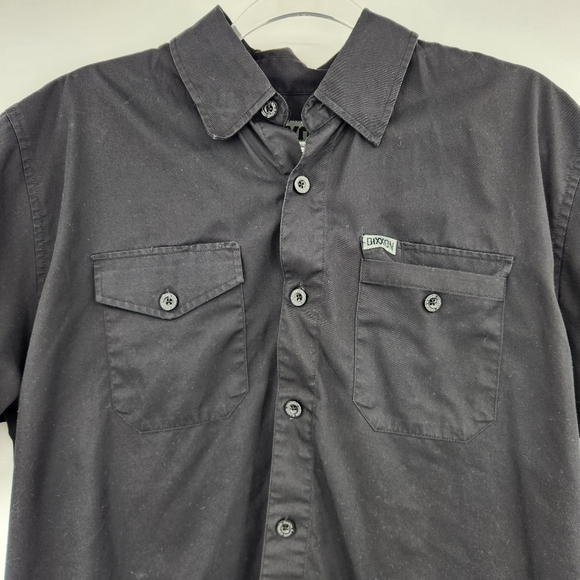 Dixxon Workforce Short Sleeve Button Front Shirt Mens Size Large Black Pockets - Picture 2 of 9